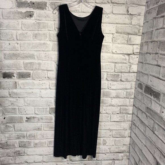 Vintage 90s Cleo Black Velvet Beaded Sleeveless Maxi Dress - Picture 5 of 15